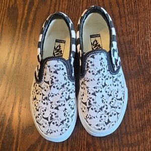 NWOT Vans Kids Slip-On Shoes - Black and White With Skulls, Boys Sz. 13
